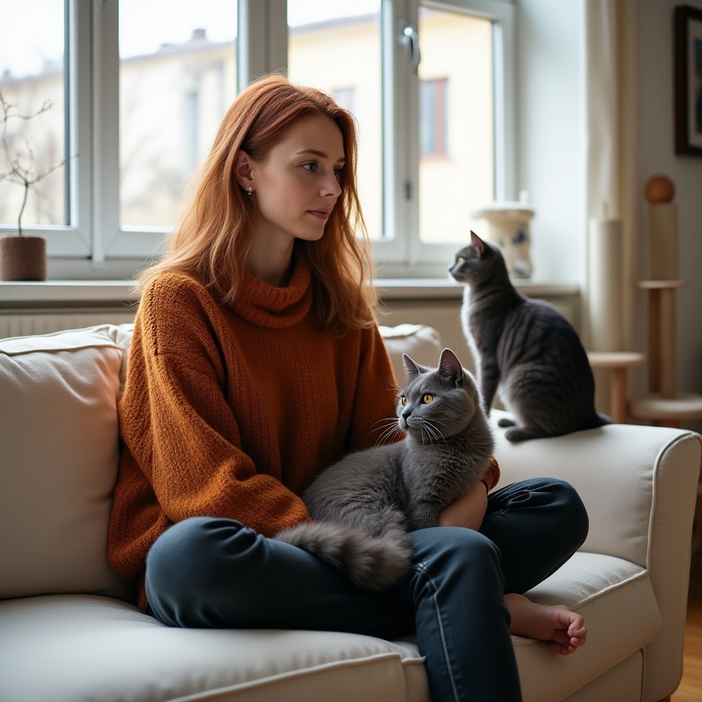 Colaboratoare Parivmor Hub specializată în comportamentul pisicilor, fotografiată cu mai multe pisici